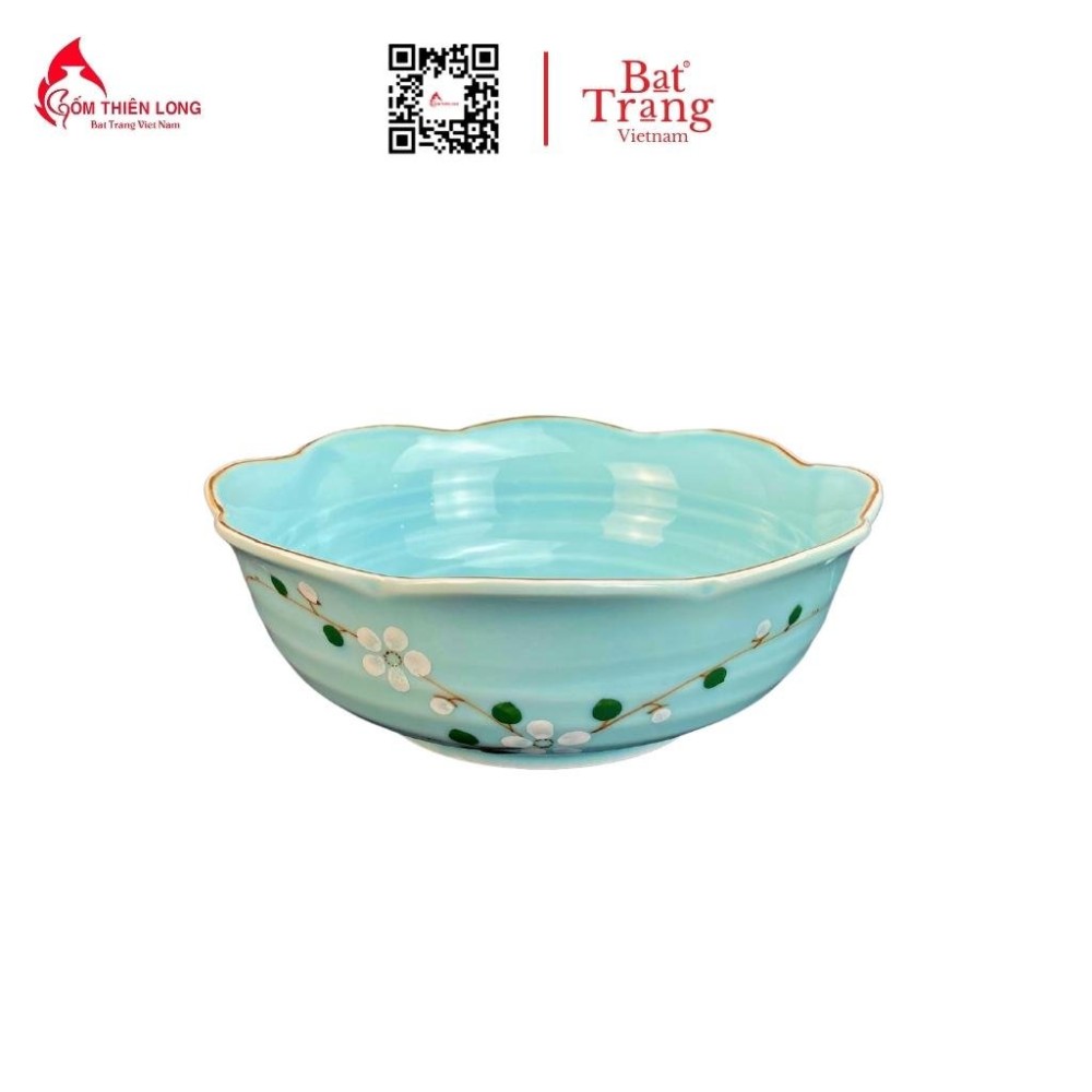 Bộ Bát Đĩa Thắp Hương | Xanh Ngọc Vẽ Đào Trắng