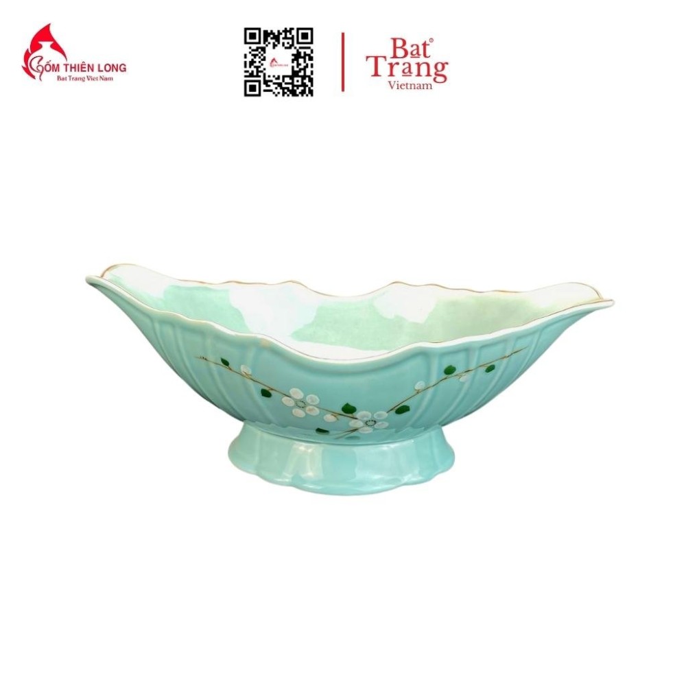 Bộ Bát Đĩa Thắp Hương | Xanh Ngọc Vẽ Đào Trắng