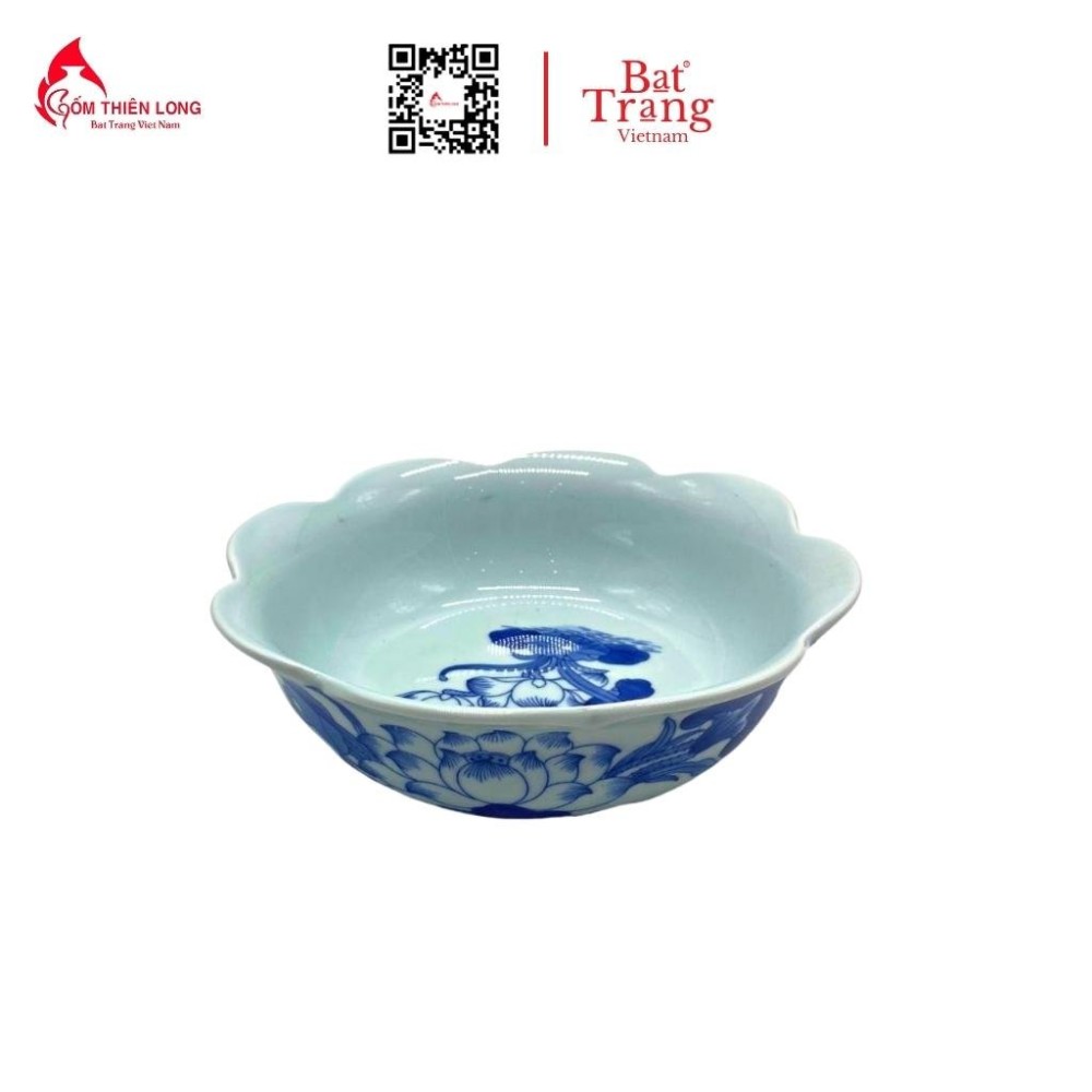 Bộ Bát Đĩa Thắp Hương Men Lam Ngọc Vẽ Sen