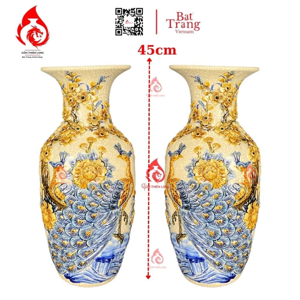 Lộc Bình Men Rạn Đắp Nổi Công Đào 236637