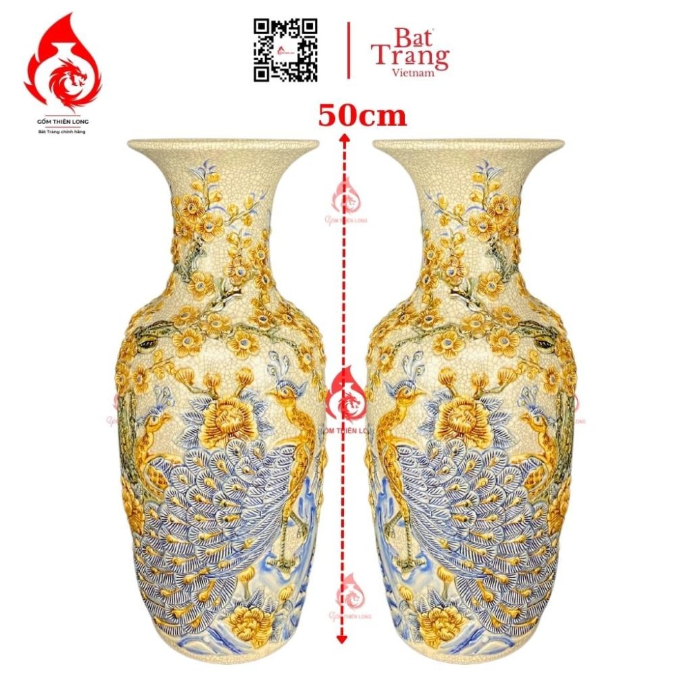 Lộc Bình Men Rạn Đắp Nổi Công Đào 236637