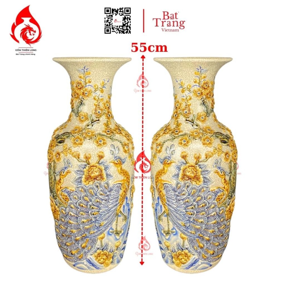 Lộc Bình Men Rạn Đắp Nổi Công Đào 236637