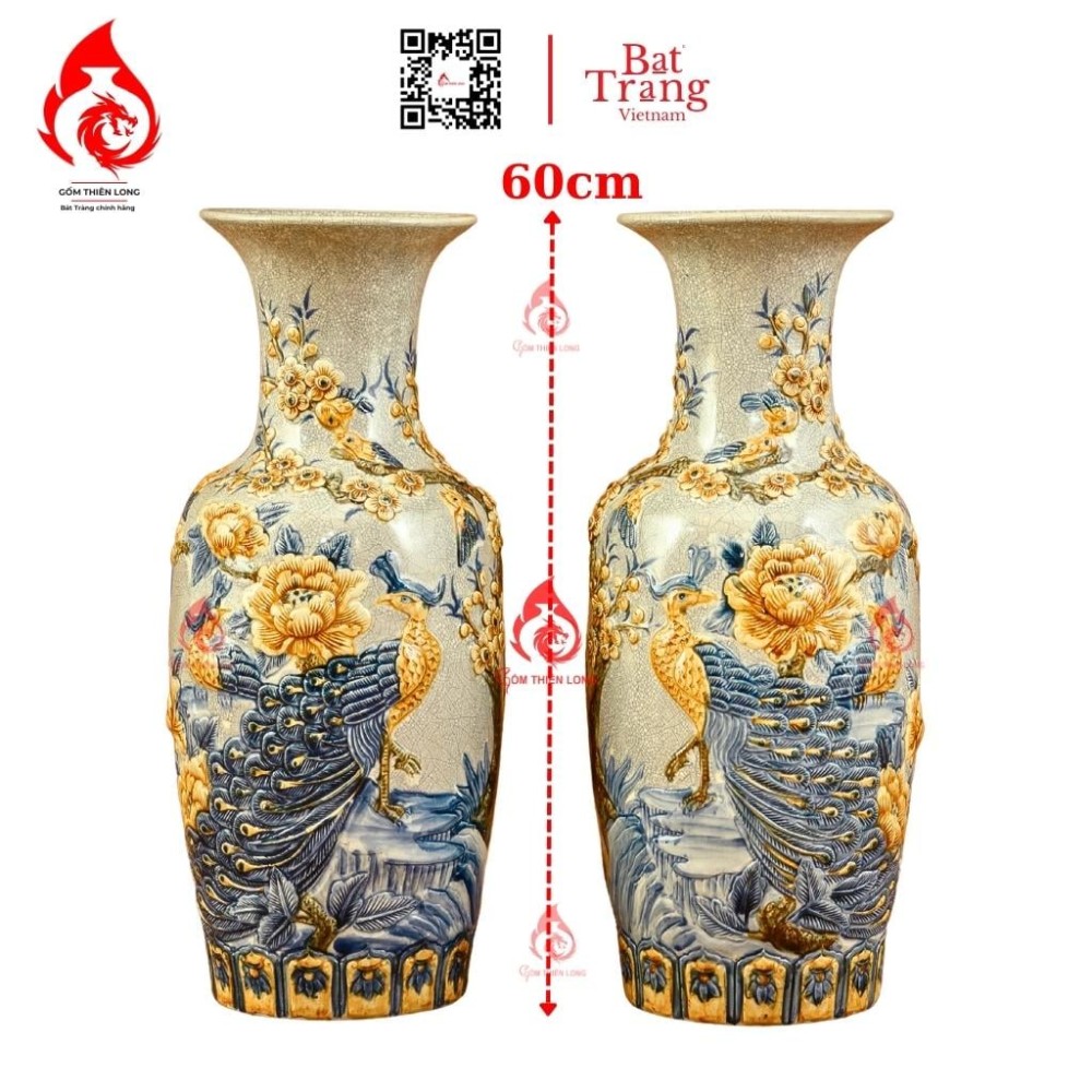 Lộc Bình Men Rạn Đắp Nổi Công Đào 236637