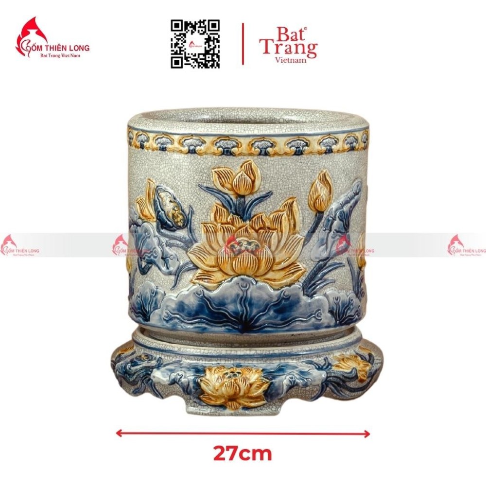 Bát Hương Men Rạn Đắp Nổi Hoa Sen 236638