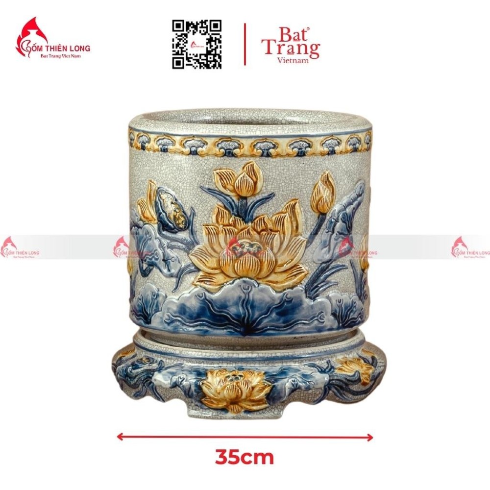 Bát Hương Men Rạn Đắp Nổi Hoa Sen 236638