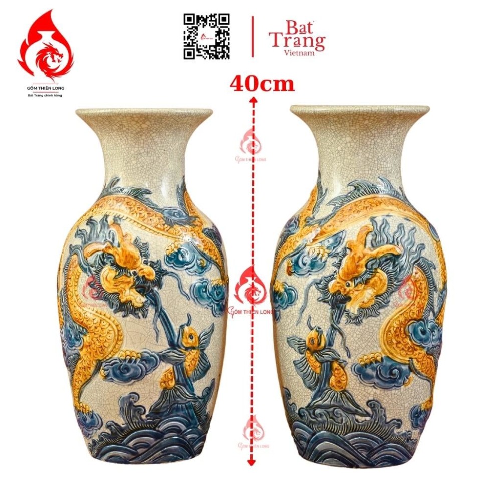 Lộc Bình Men Rạn Đắp Nổi Long Cuốn Thủy 236639