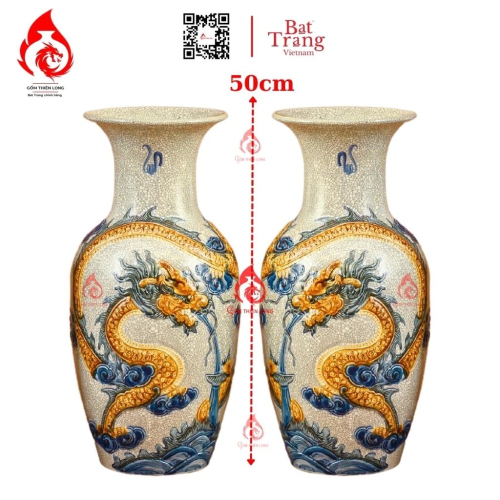 Lộc Bình Men Rạn Đắp Nổi Long Cuốn Thủy 236639