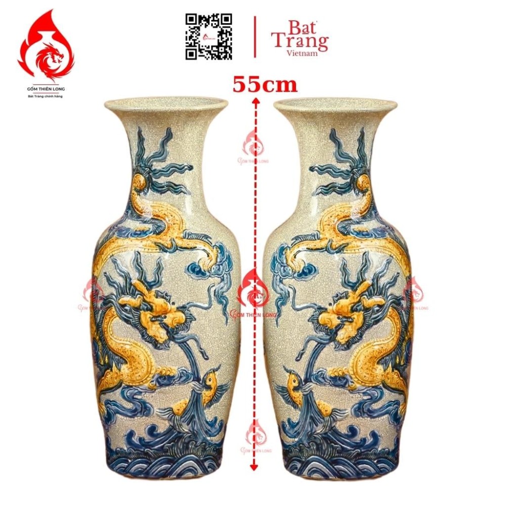 Lộc Bình Men Rạn Đắp Nổi Long Cuốn Thủy 236639