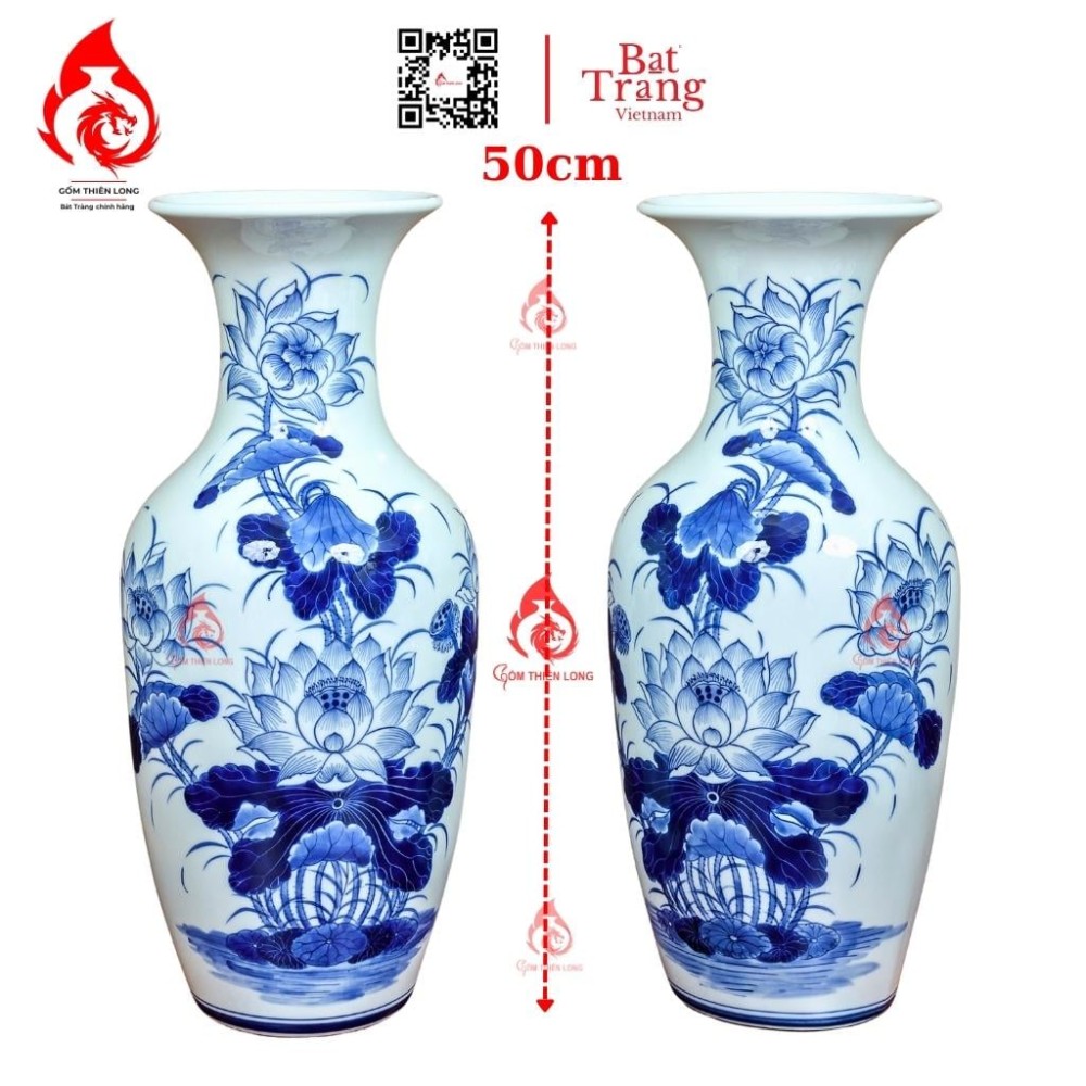 Lộc Bình Bát Tràng Men Lam Ngọc Vẽ Sen 236691