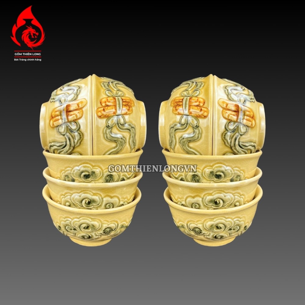 Bộ Đồ Thờ Bát Tràng Men Rạn Vàng Hoàng Lưu Ly Đắp Nổi 236985