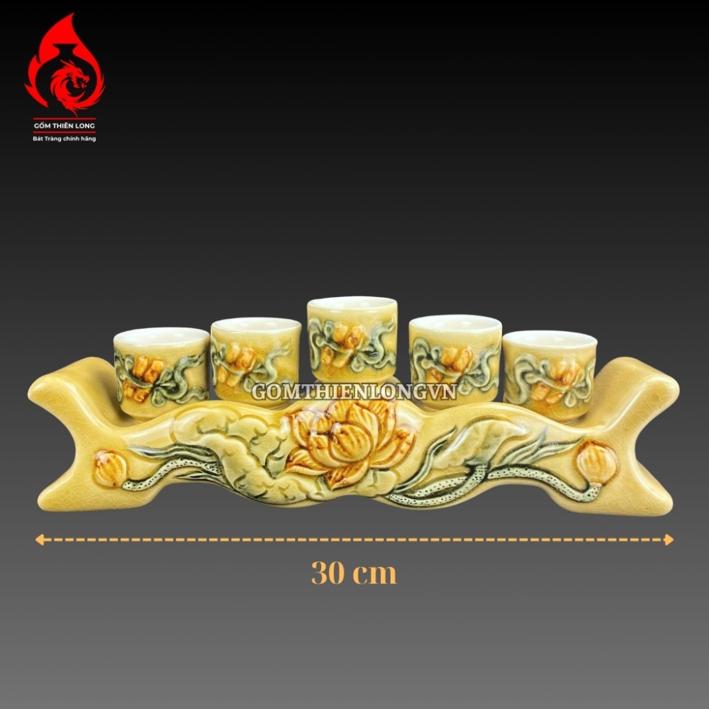 Bộ Đồ Thờ Bát Tràng Men Rạn Vàng Hoàng Lưu Ly Đắp Nổi 236985