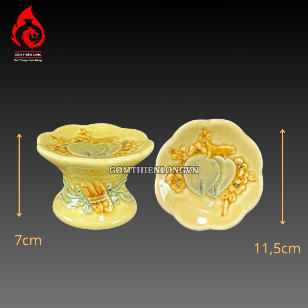 Bộ Đồ Thờ Bát Tràng Men Rạn Vàng Hoàng Lưu Ly Đắp Nổi 236985