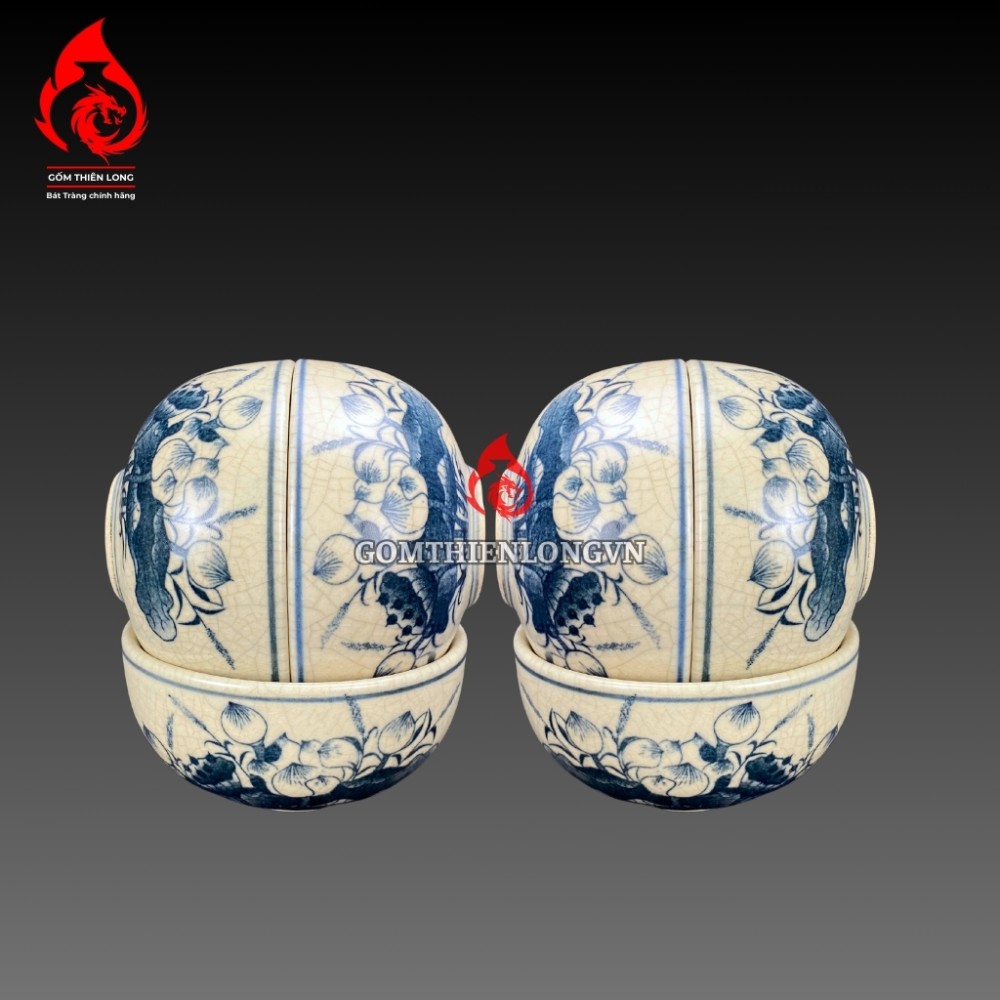 Bộ Đồ Thờ Bát Tràng Men Rạn Vẽ Hoa Sen 236990