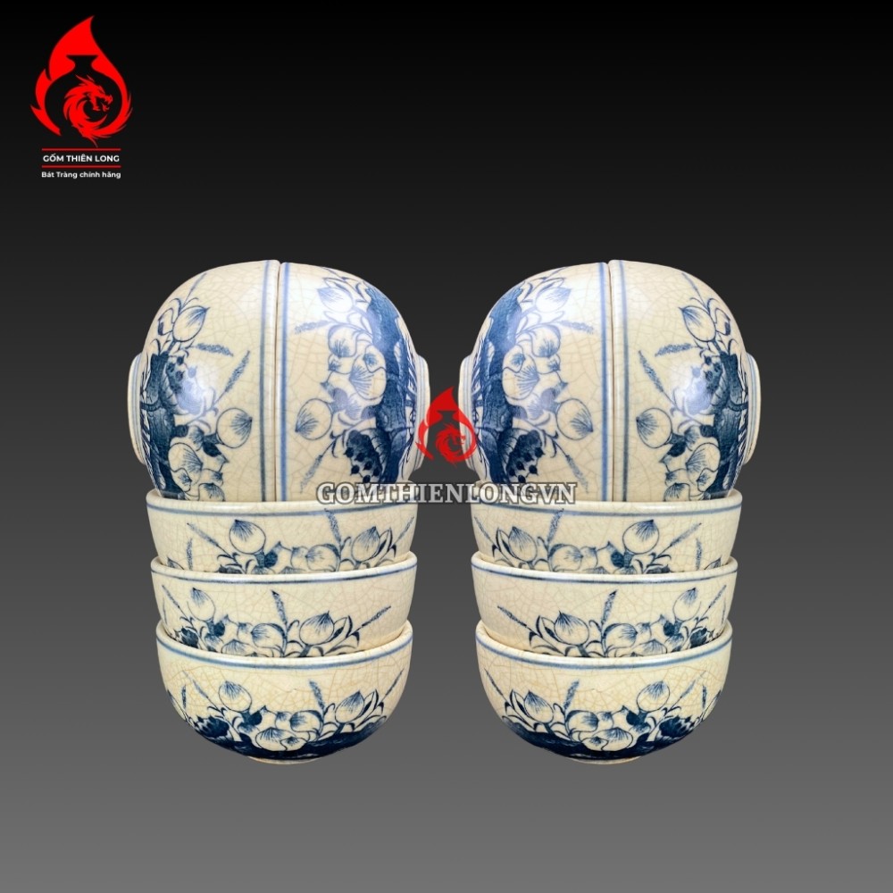 Bộ Đồ Thờ Bát Tràng Men Rạn Vẽ Hoa Sen 236990