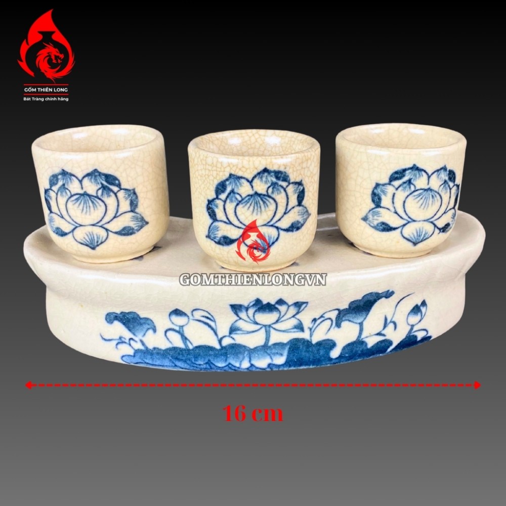 Bộ Đồ Thờ Bát Tràng Men Rạn Vẽ Hoa Sen 236990