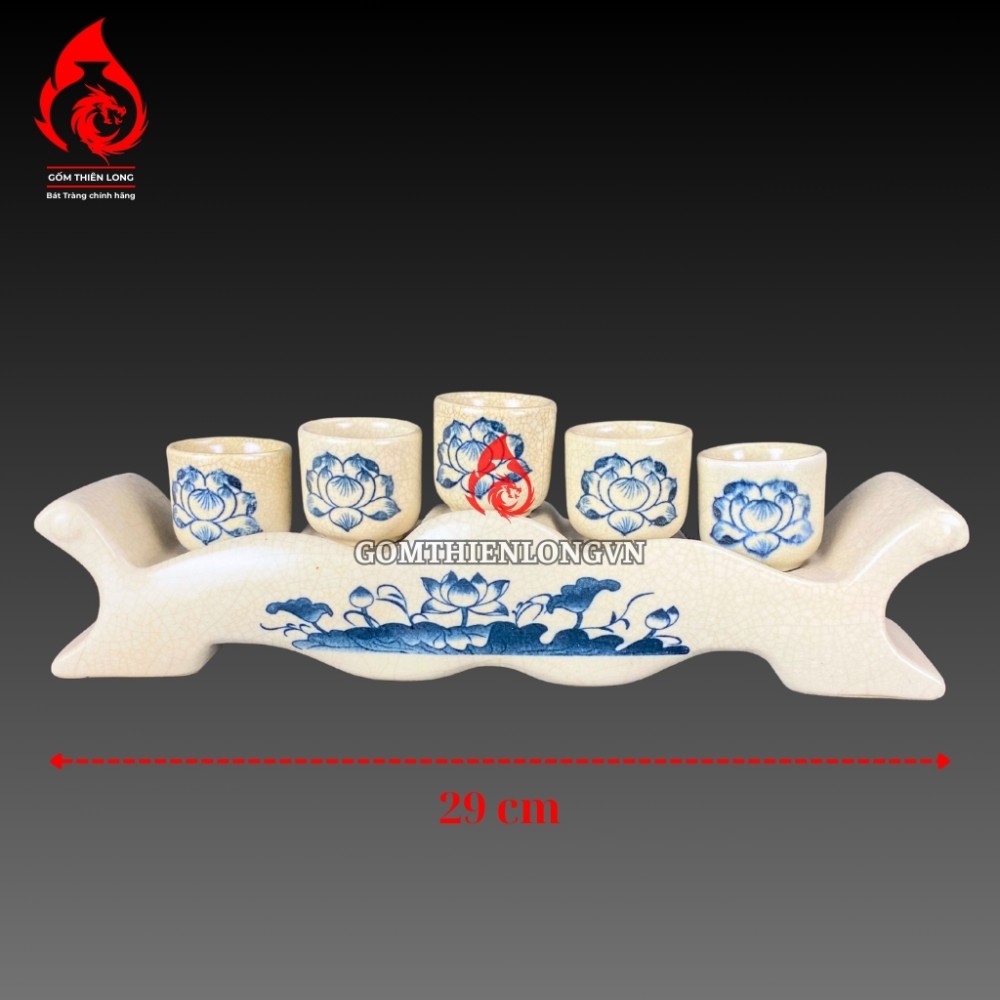 Bộ Đồ Thờ Bát Tràng Men Rạn Vẽ Hoa Sen 236990