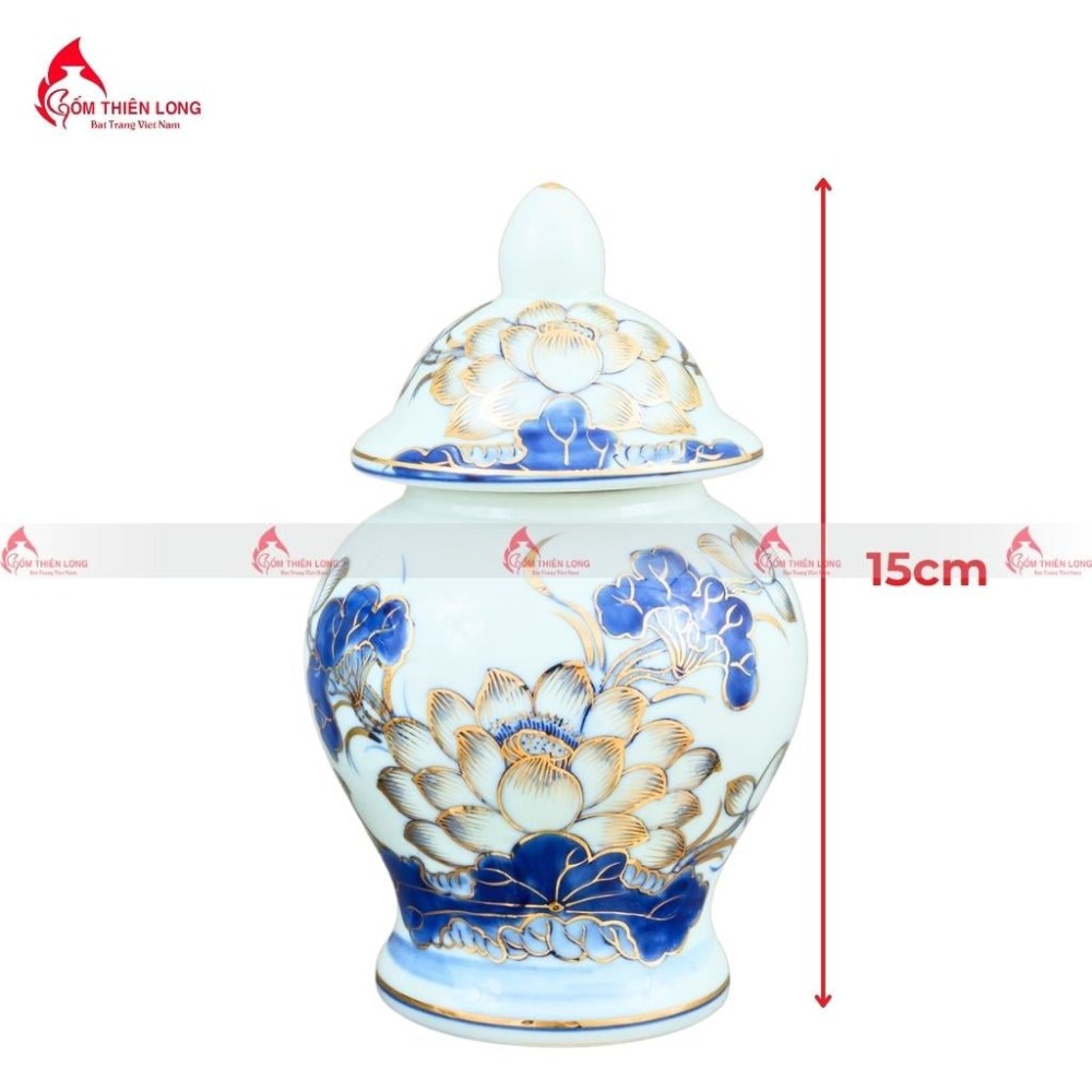 Bộ Đồ Thờ Bát Tràng Men Lam Vẽ Vàng Hoa Sen 236993