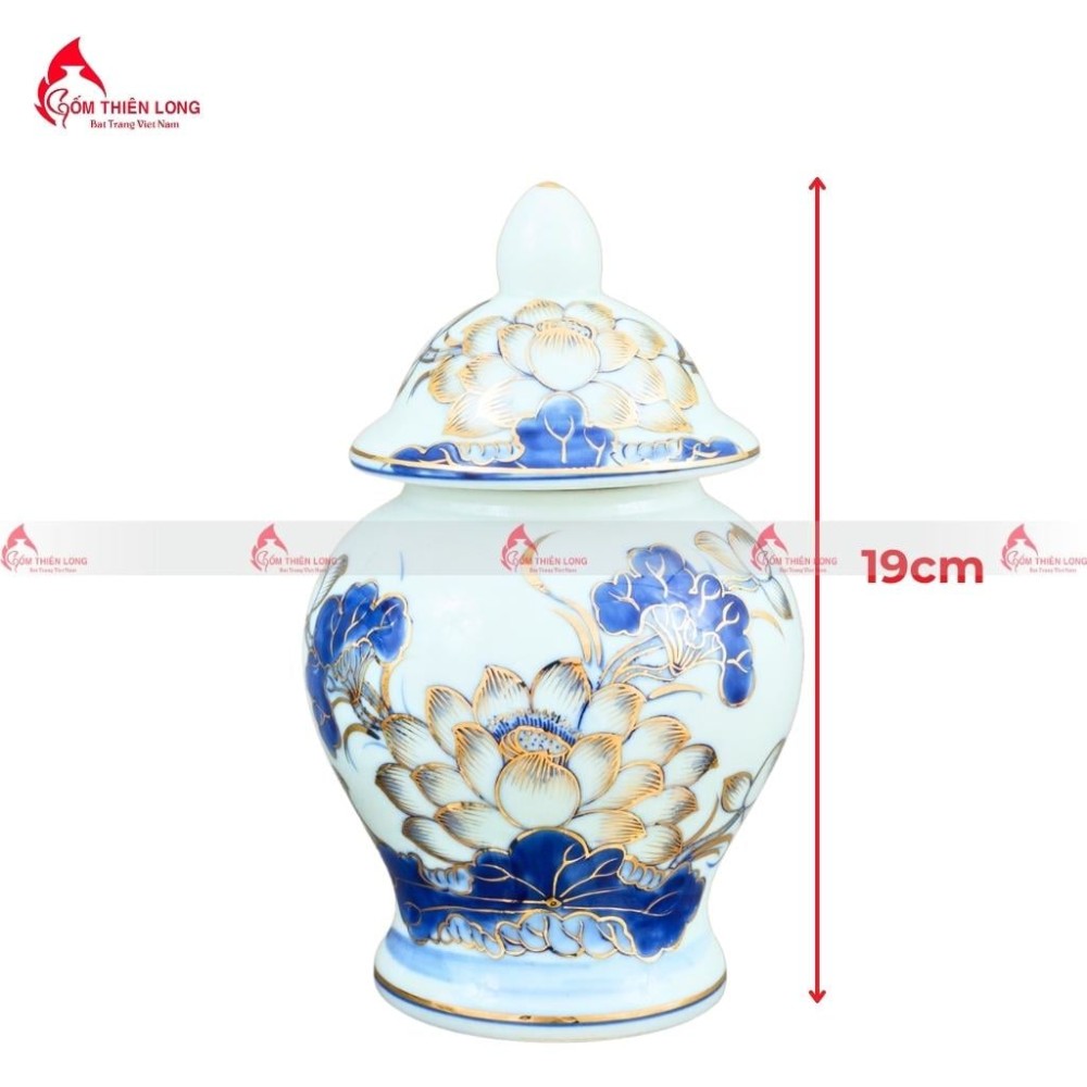 Bộ Đồ Thờ Bát Tràng Men Lam Vẽ Vàng Hoa Sen 236993