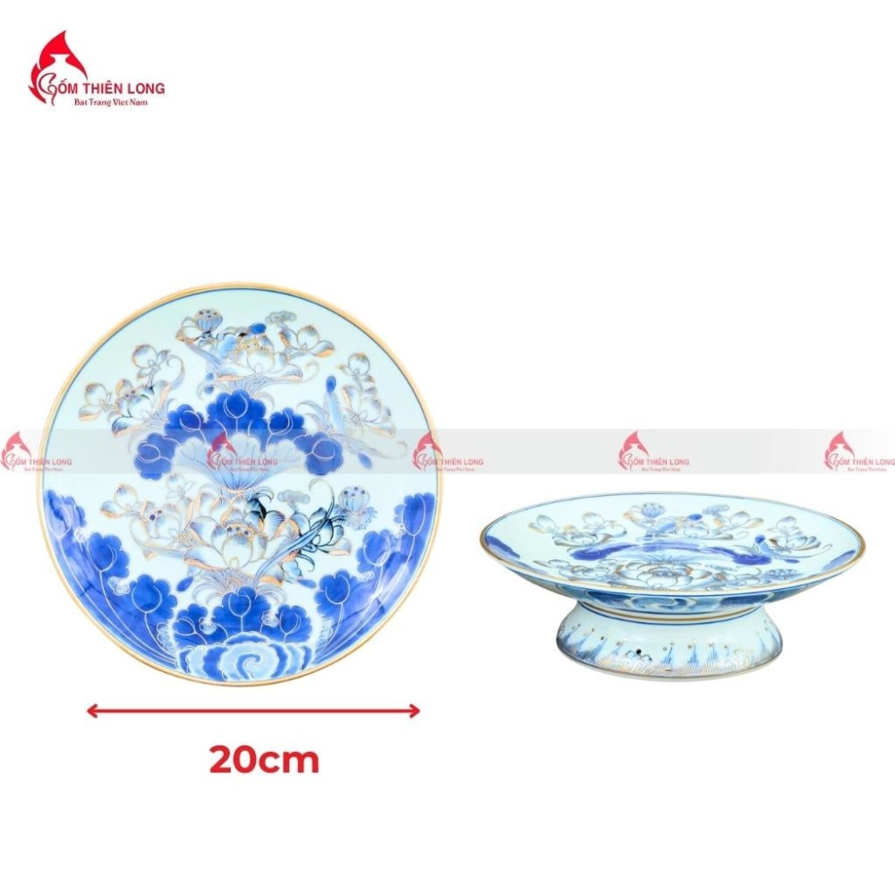 Bộ Đồ Thờ Bát Tràng Men Lam Vẽ Vàng Hoa Sen 236993