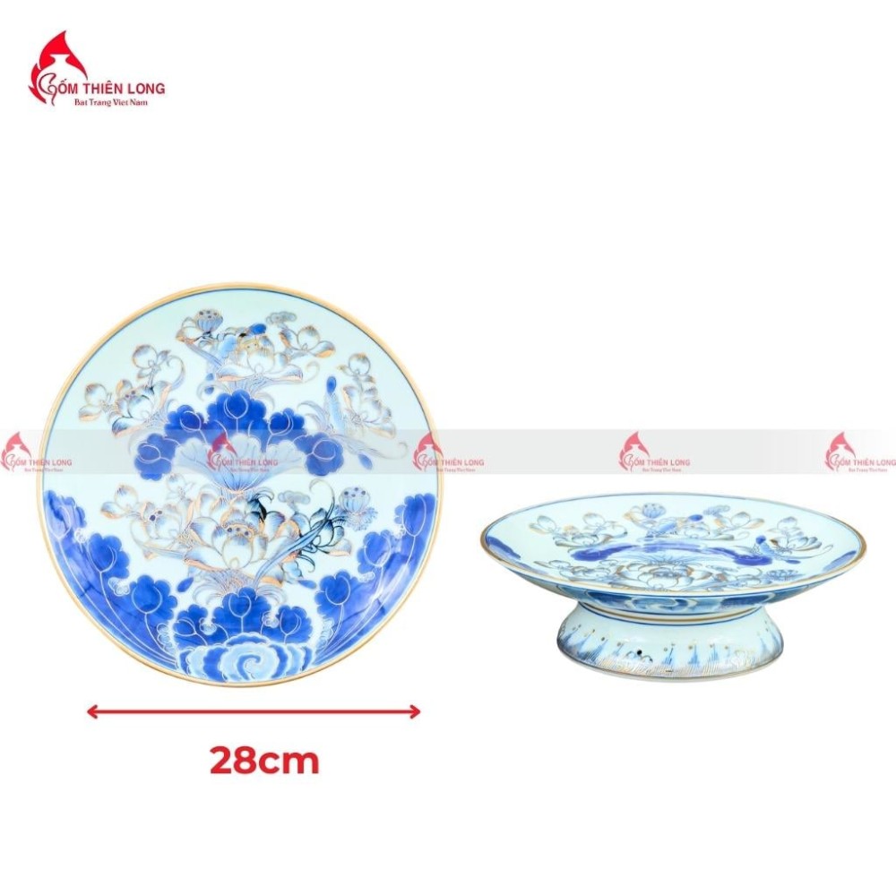 Bộ Đồ Thờ Bát Tràng Men Lam Vẽ Vàng Hoa Sen 236993