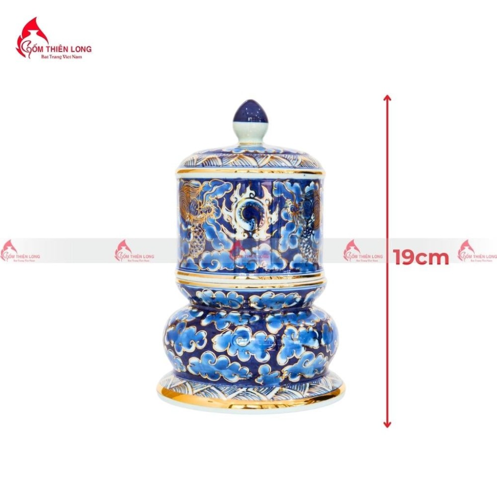 Bộ Đồ Thờ Bát Tràng Men Lam Vẽ Vàng Hoa Sen 236993