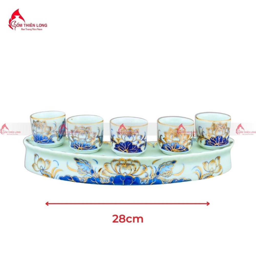 Bộ Đồ Thờ Bát Tràng Men Lam Vẽ Vàng Hoa Sen 236993