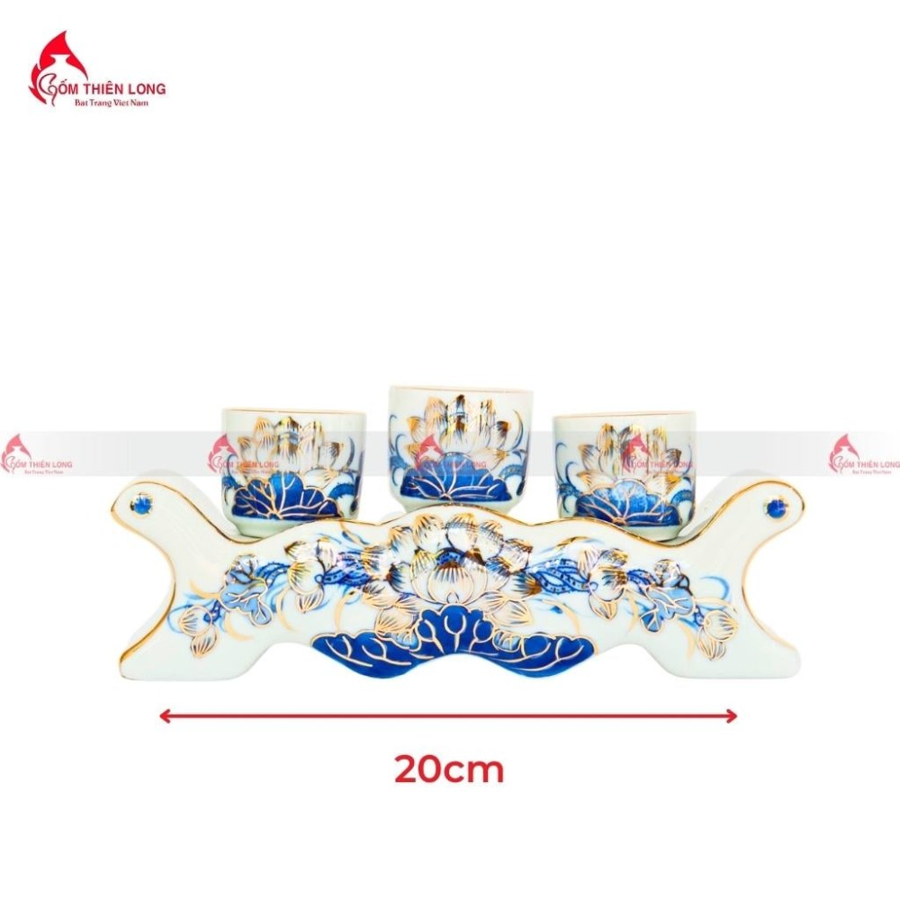 Bộ Đồ Thờ Bát Tràng Men Lam Vẽ Vàng Hoa Sen 236993