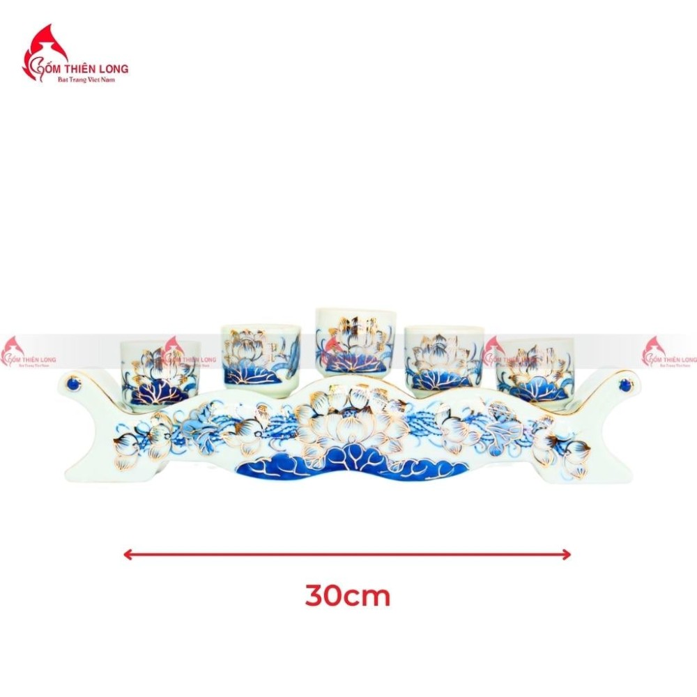 Bộ Đồ Thờ Bát Tràng Men Lam Vẽ Vàng Hoa Sen 236993
