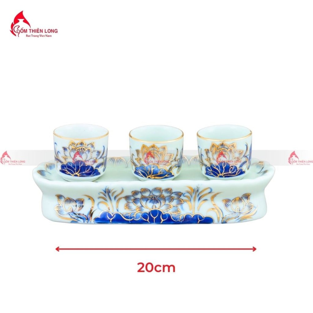 Bộ Đồ Thờ Bát Tràng Men Lam Vẽ Vàng Hoa Sen 236993