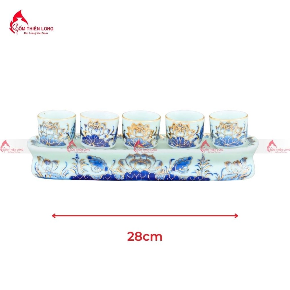 Bộ Đồ Thờ Bát Tràng Men Lam Vẽ Vàng Hoa Sen 236993