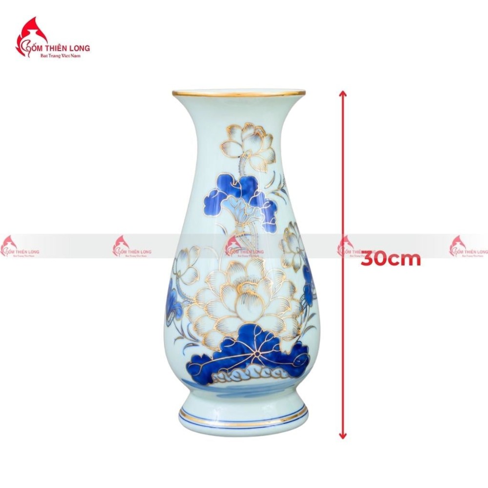 Bộ Đồ Thờ Bát Tràng Men Lam Vẽ Vàng Hoa Sen 236993