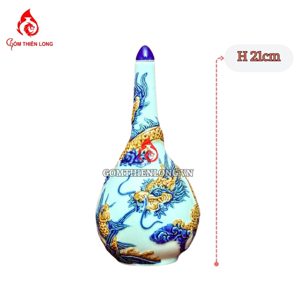 Nậm Rượu Thờ Men Ngọc Đắp Nổi 240118