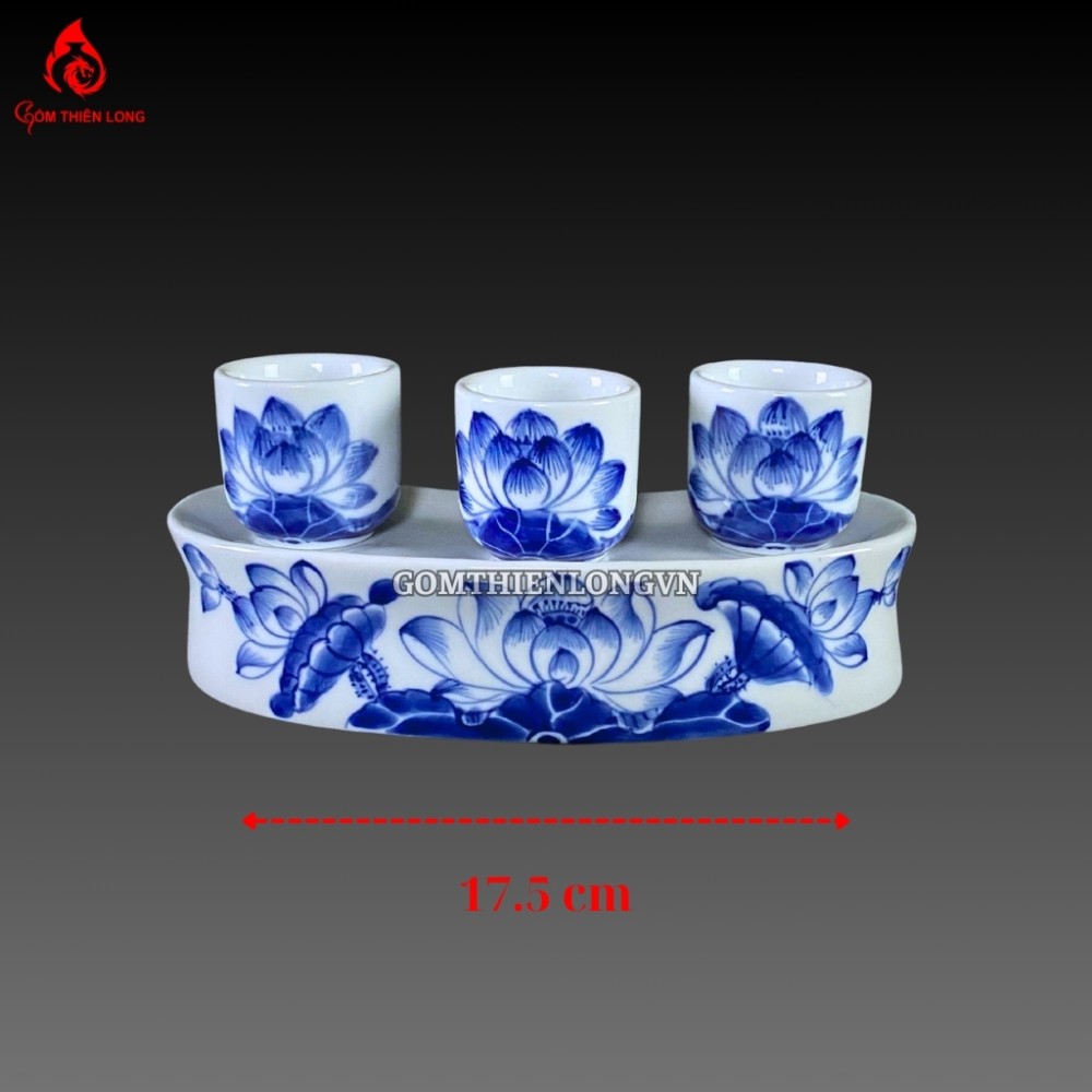 Bộ Đồ Thờ Bát Tràng Men Lam Huế Vẽ Tay 240800