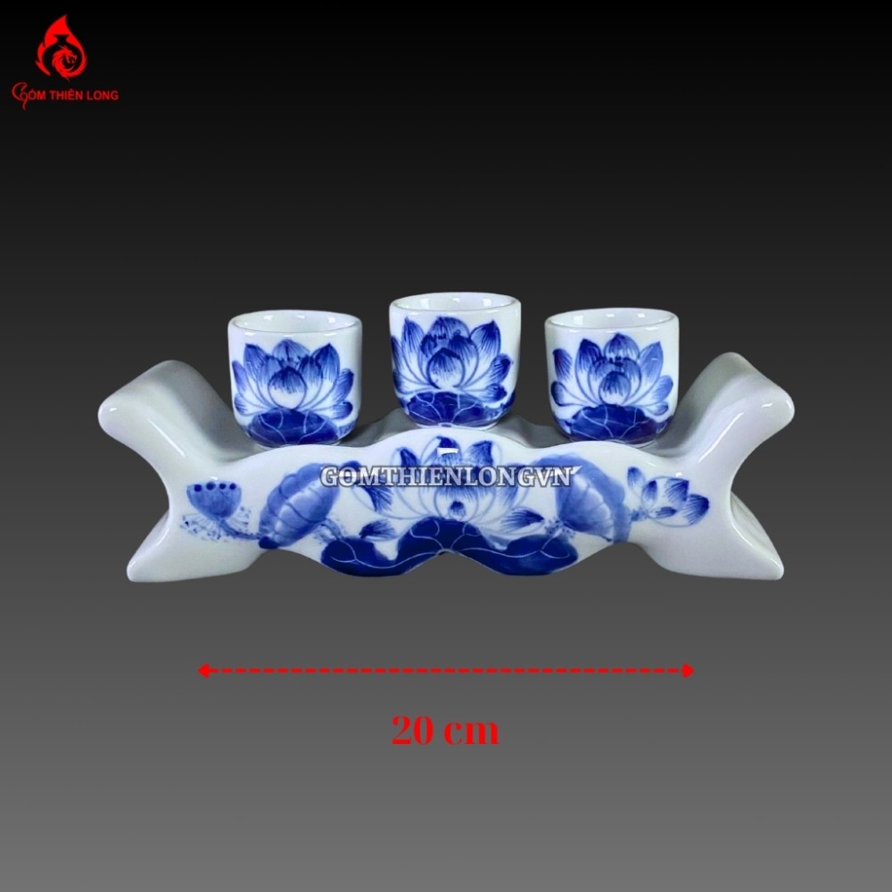 Bộ Đồ Thờ Bát Tràng Men Lam Huế Vẽ Tay 240800