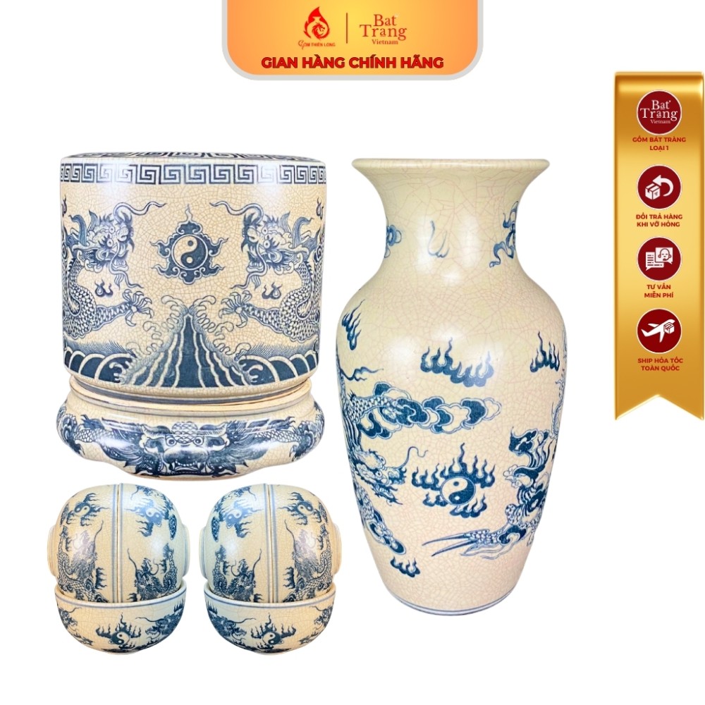 Bộ Đồ Thờ Bát Tràng Men Rạn Vẽ Rồng Phượng 236987