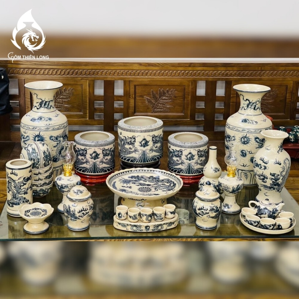 Bộ Đồ Thờ Bát Tràng Men Rạn Vẽ Rồng Phượng 236987