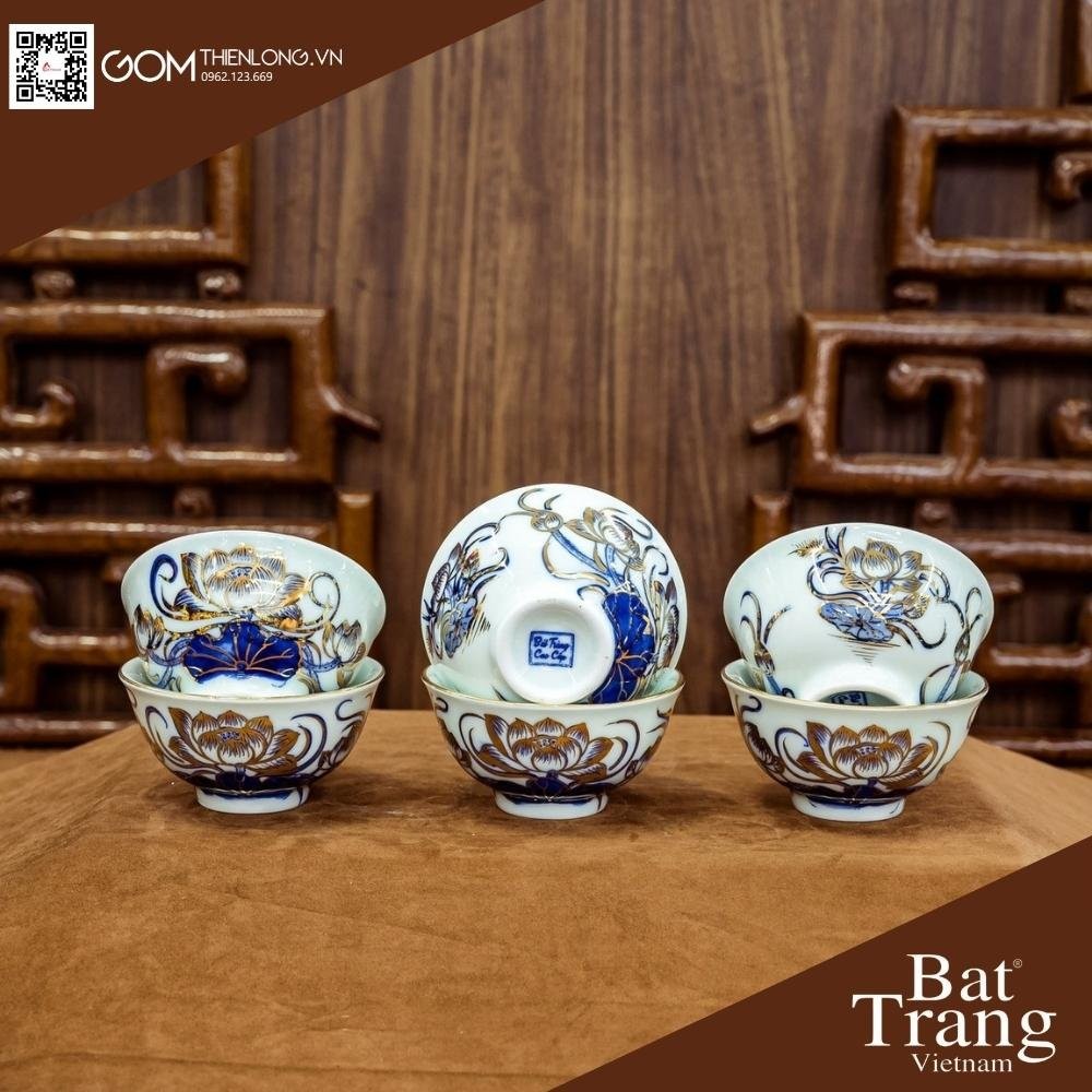 Bộ Đồ Thờ Bát Tràng Men Lam Vẽ Vàng Hoa Sen 236993