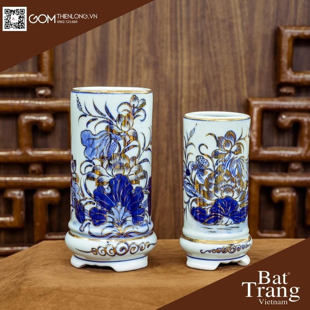 Bộ Đồ Thờ Bát Tràng Men Lam Vẽ Vàng Hoa Sen 236993