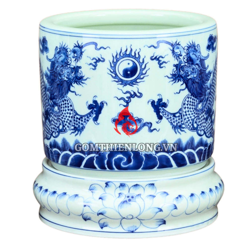 Bát Hương Men Lam Vẽ Rồng R010723