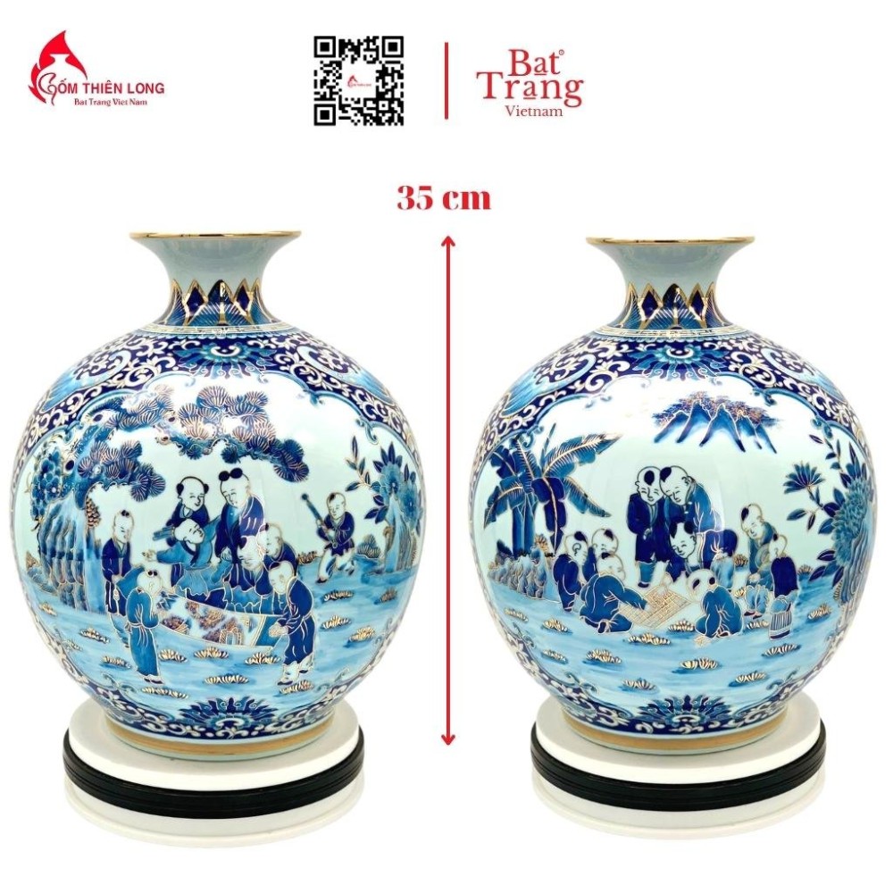 Bình Hút Lộc Bách Nhi Vẽ Vàng Men Lam Cổ HLCA002