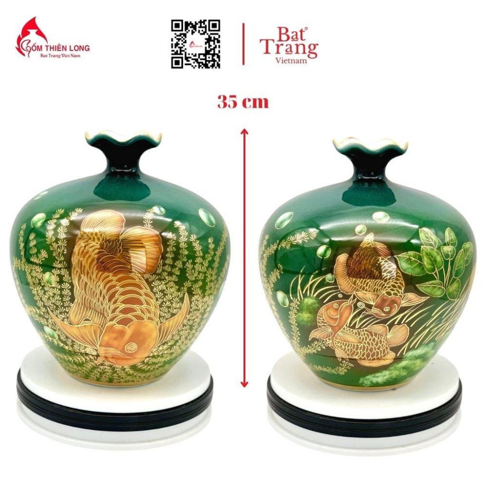 Bình Hút Lộc Kim Long Miệng Lượn Vẽ Vàng HLCA005