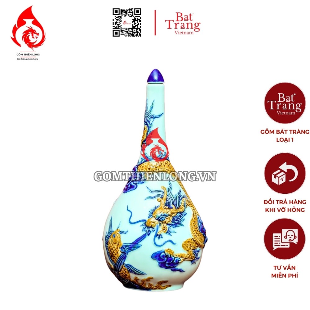 Nậm Rượu Thờ Men Ngọc Đắp Nổi 240118