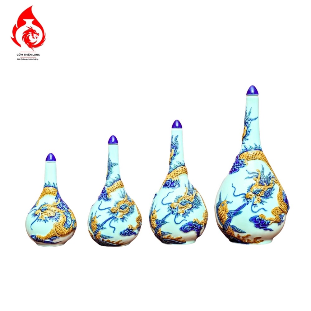 Nậm Rượu Thờ Men Ngọc Đắp Nổi 240118