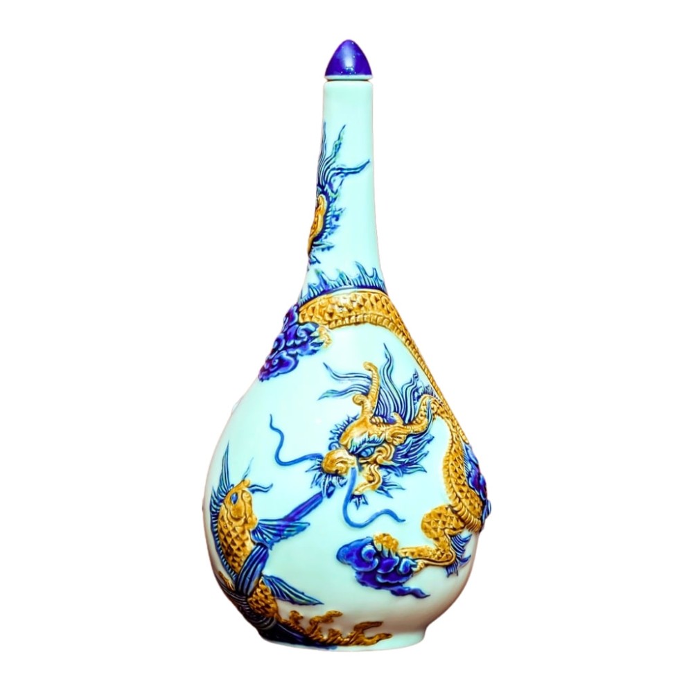 Nậm Rượu Thờ Men Ngọc Đắp Nổi 240118