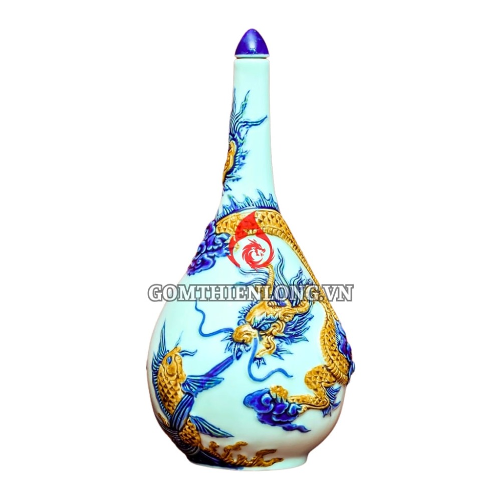 Nậm Rượu Thờ Men Ngọc Đắp Nổi 240118