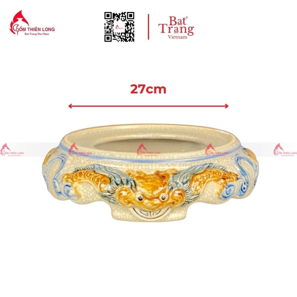 Đế Bát Hương Men Rạn Đắp Nổi Rồng R230814