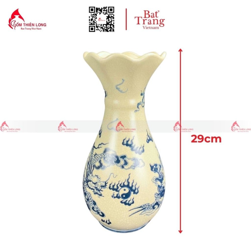 Lọ Hoa Bàn Thờ Men Rạn Miệng Lượn R230843