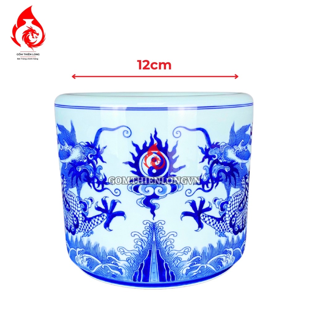 Bát Hương Bát Tràng Vuốt Tay Men Lam Vẽ Rồng R236699