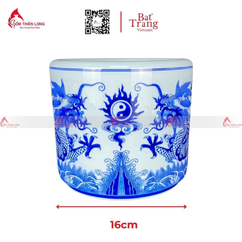 Bát Hương Bát Tràng Vuốt Tay Men Lam Vẽ Rồng R236699