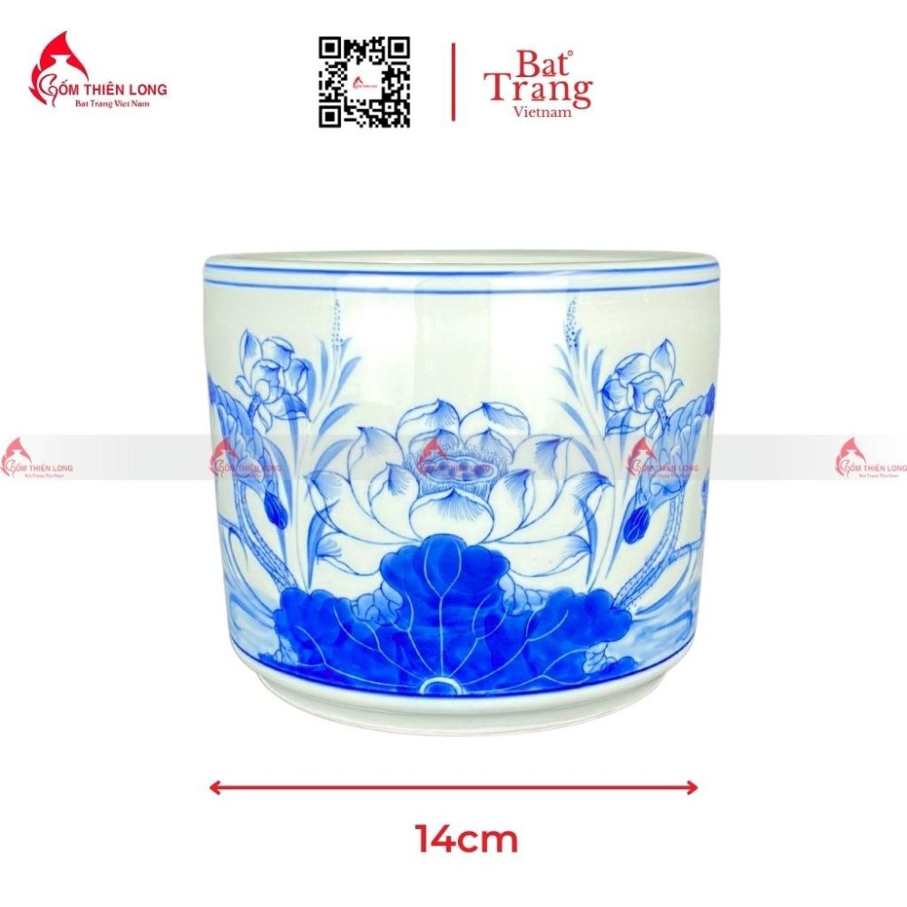 Bát Hương Men Lam Vẽ Hoa Sen S010723